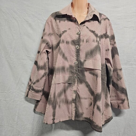 Dress to Kill Women Top Tunic Blouse Shirt One Size Tied Dye Button Up Long/Slee - Picture 14 of 15